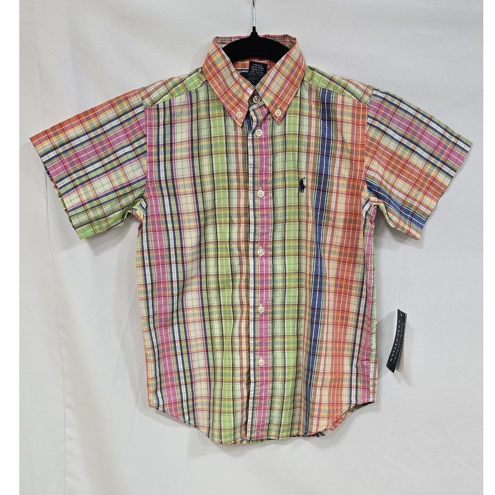 Ralph Lauren boys 5 plaid‎ button down short sleeve shirt preppy upscale casual